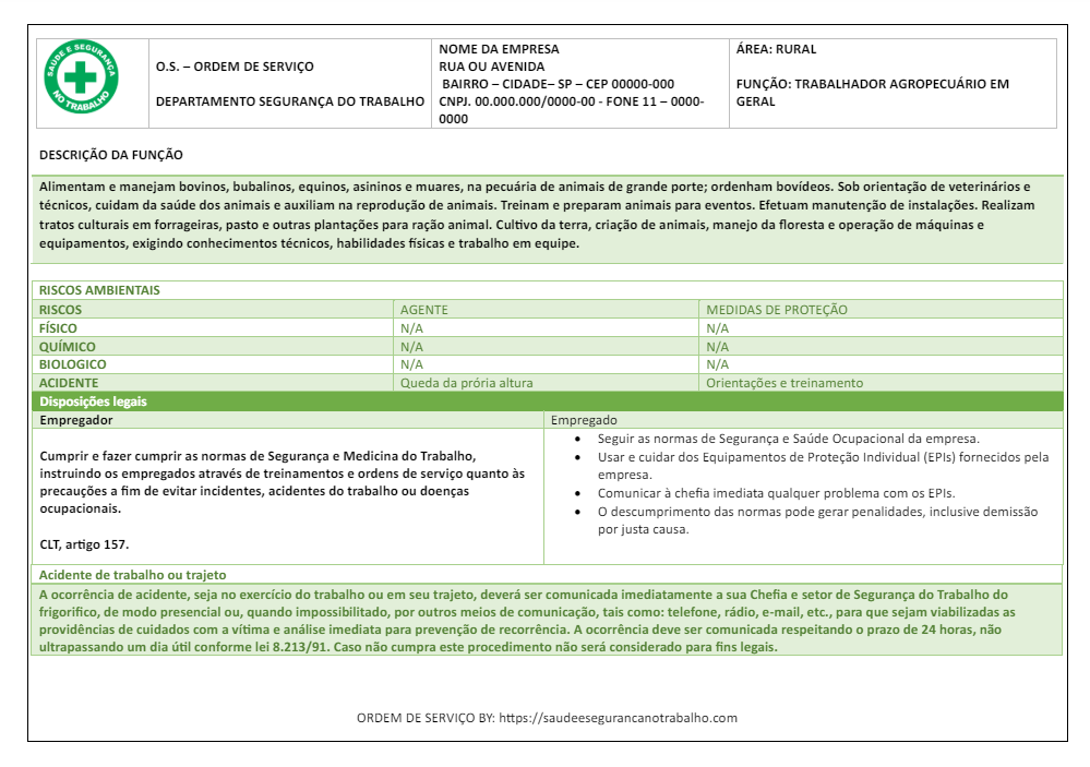 Modelo de Ordem de Serviço para trabalhador rural